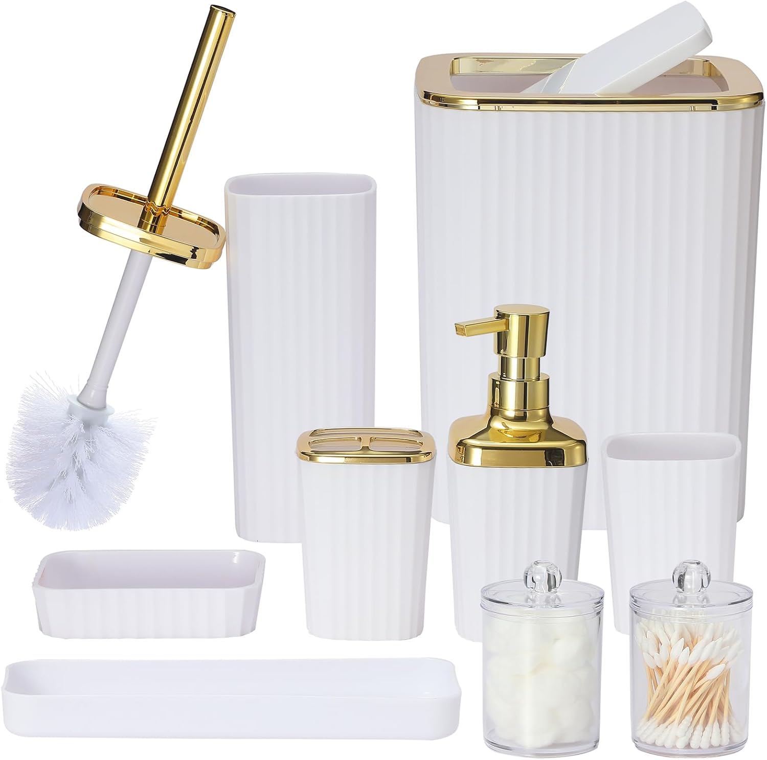 Home Bathroom Trash Can - 9-Piece Bathroom Accessory Set, Bathroom Supplies
