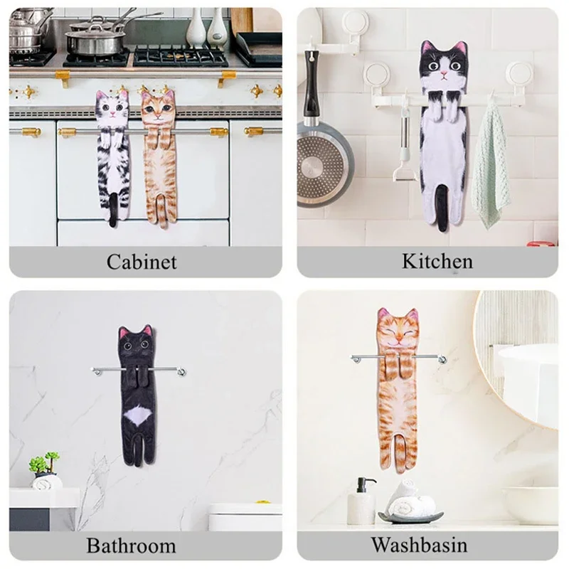 Home Kitchen Bathroom Cleaning - Bathroom Funny Kitty Hand Towels Microfiber