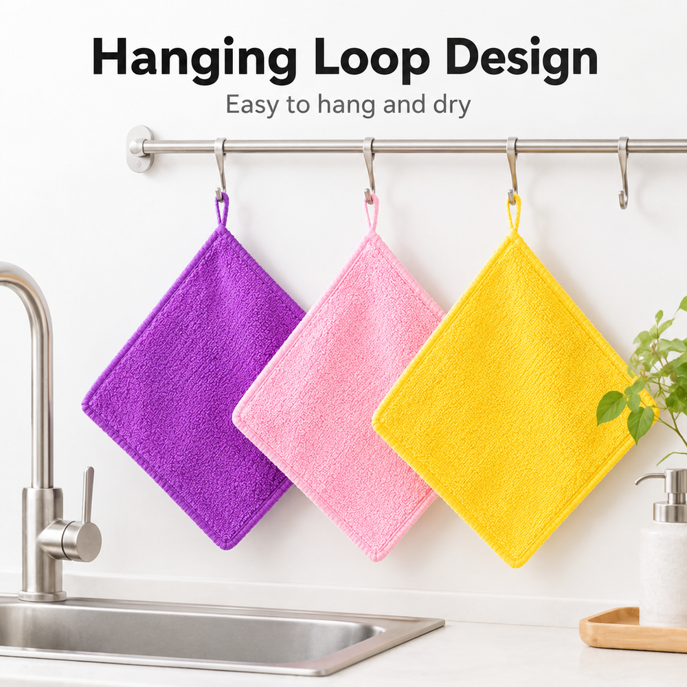 Home Kitchen Bathroom Cleaning - Multicolor Microfiber Square Towels Super Absorbent