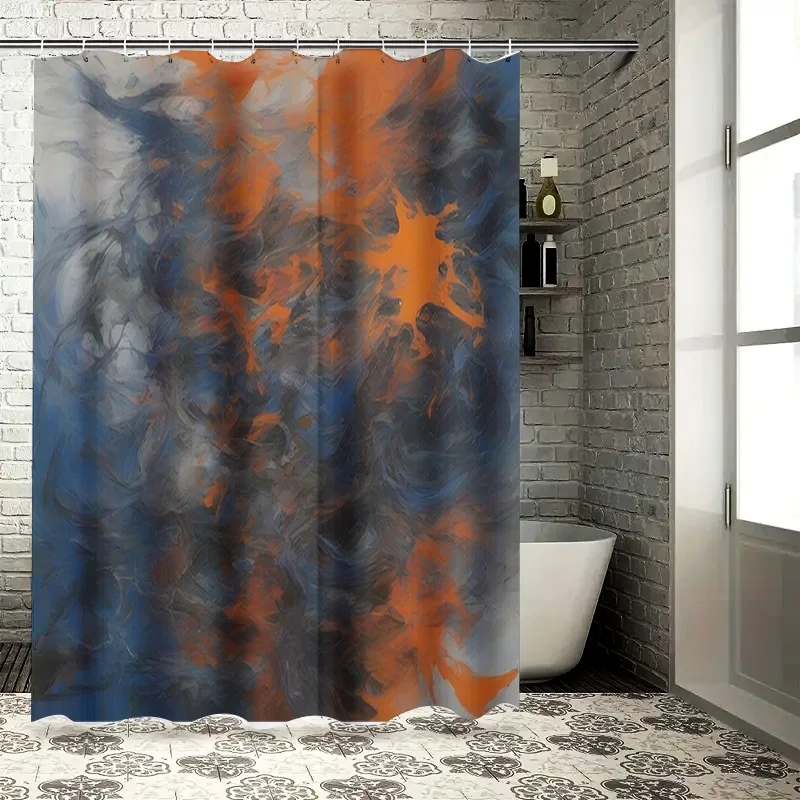 Home Bathroom Ideas - Luxury Blue Orange Watercolor Print Bathroom