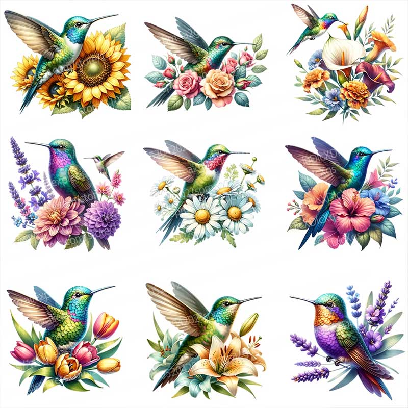 Home Bathroom Tiles - Tropical Hummingbird Flower Wall Stickers Decal