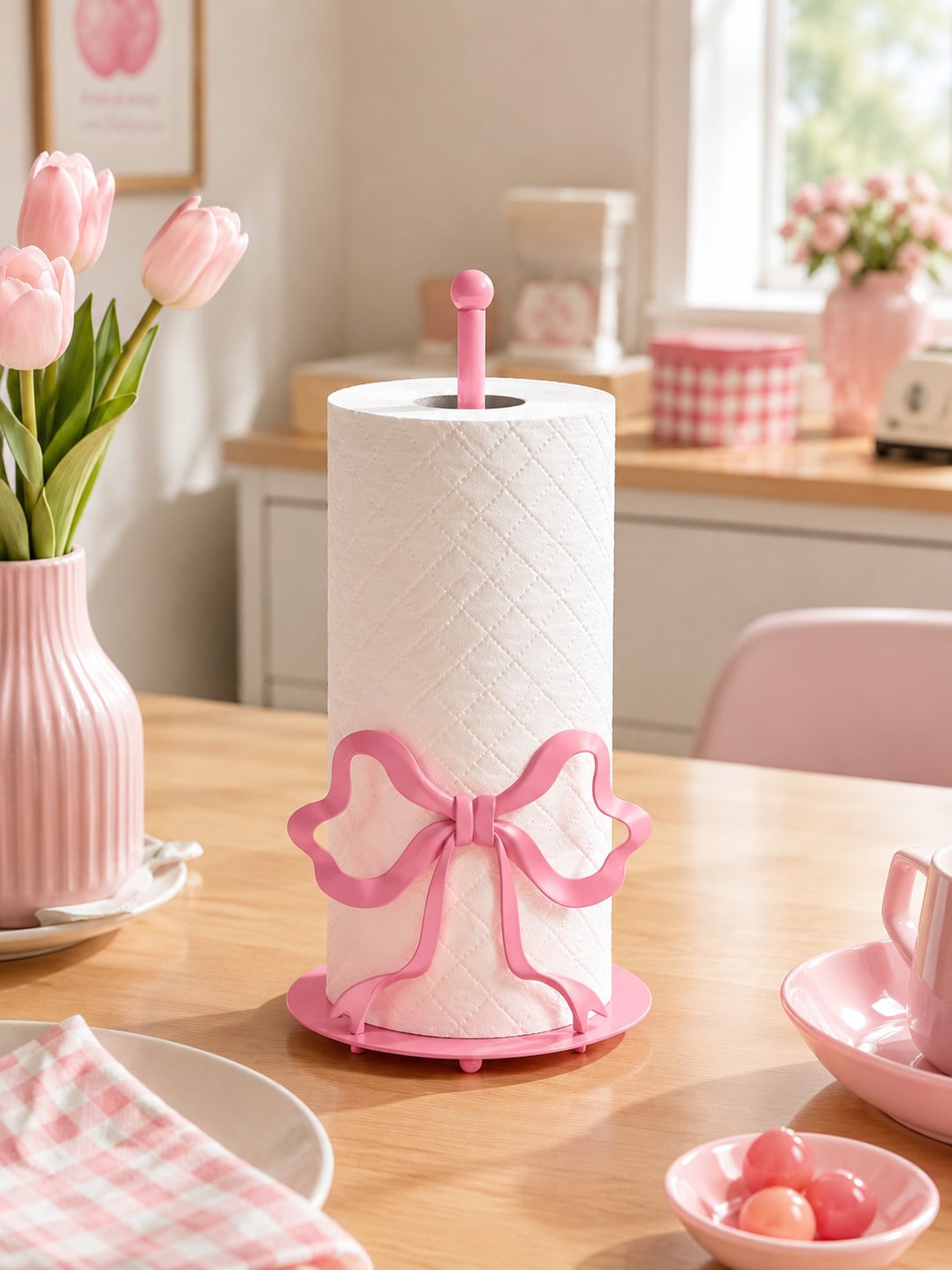 Home Bathroom Paper Towel Holder - Pink Metal Paper Towel Holder Stand