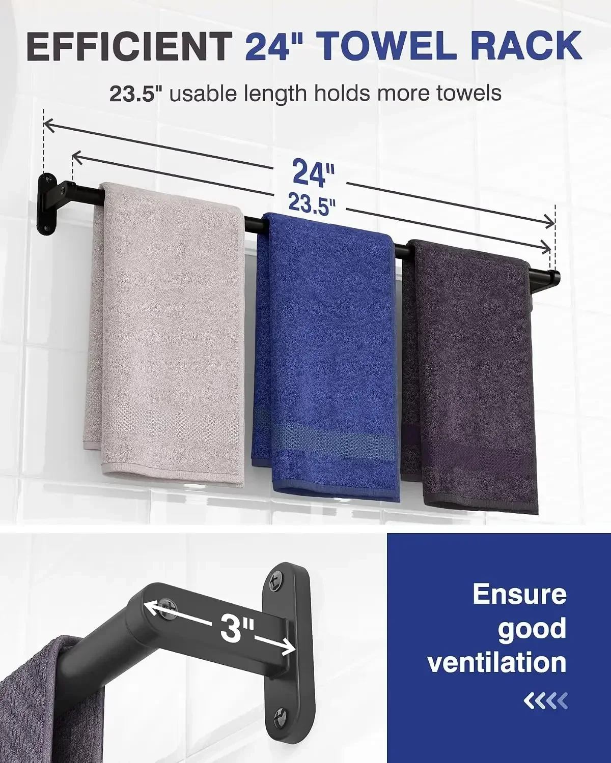 Matte Black Towel Rack for Bat - Home Essentials Bathroom Rack reseña y precio