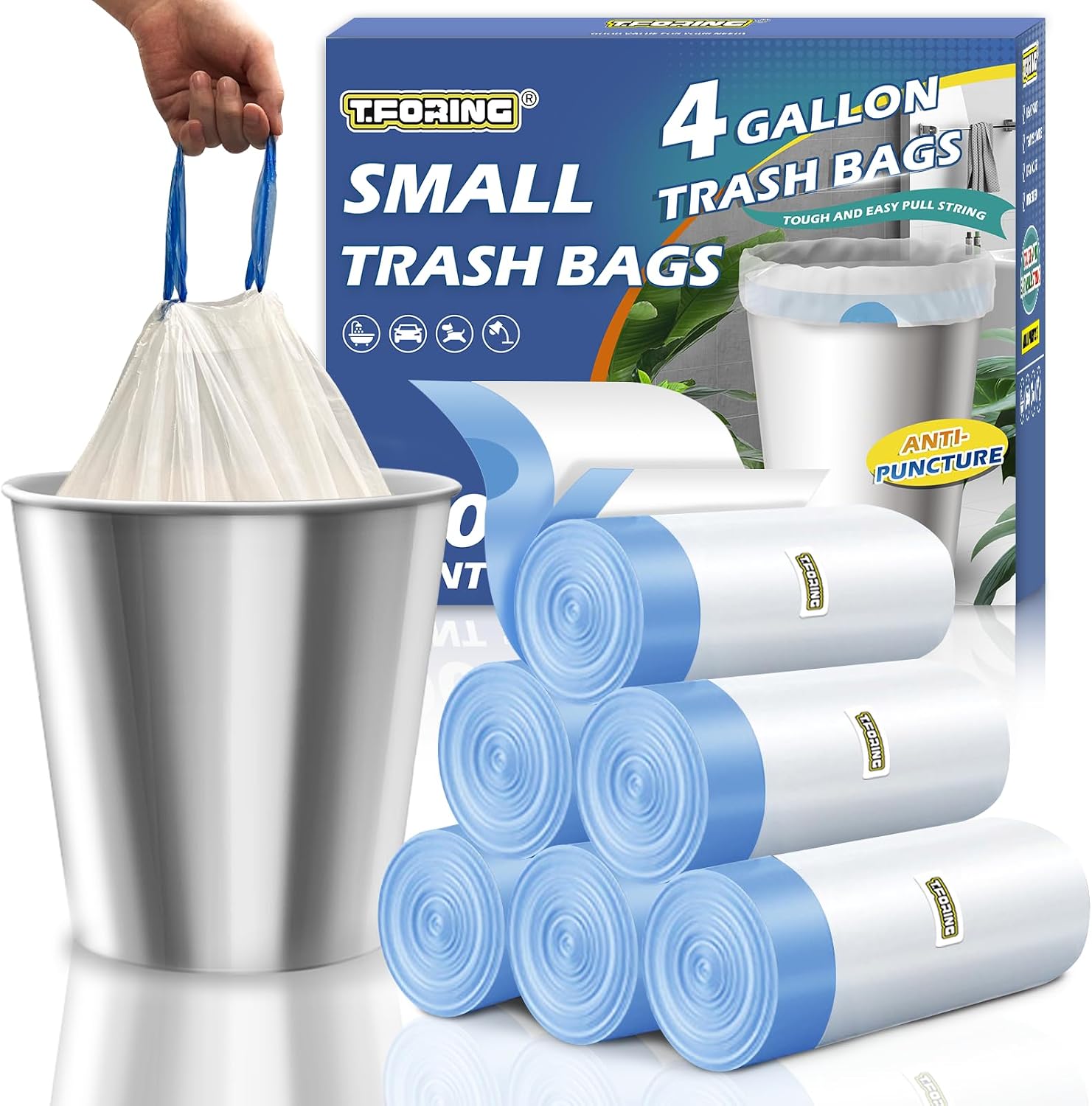Small Trash Bags 4 Gallon Draw - Home Bathroom Trash Can reseña y precio