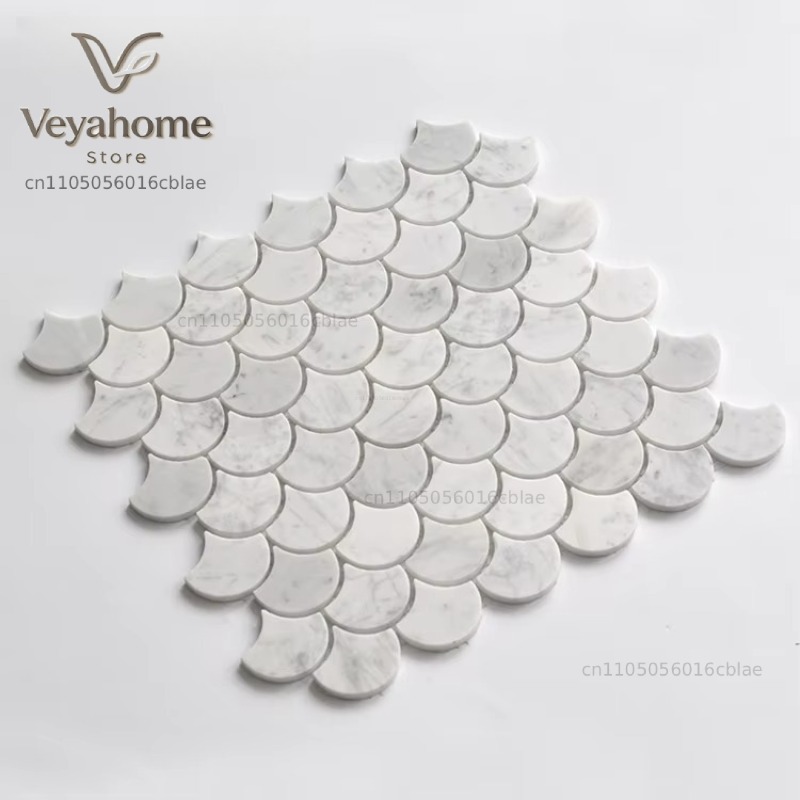 Fish Scale Scalloped Marble Mo - Home Bathroom Tiles reseña y precio
