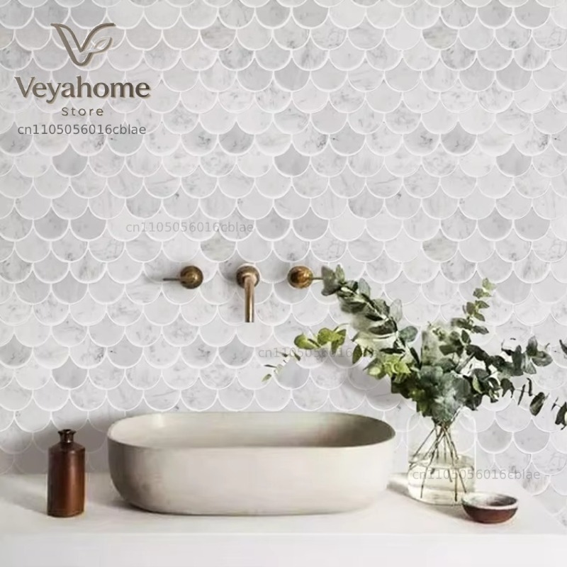 Fish Scale Scalloped Marble Mo - Home Bathroom Tiles reseña y precio