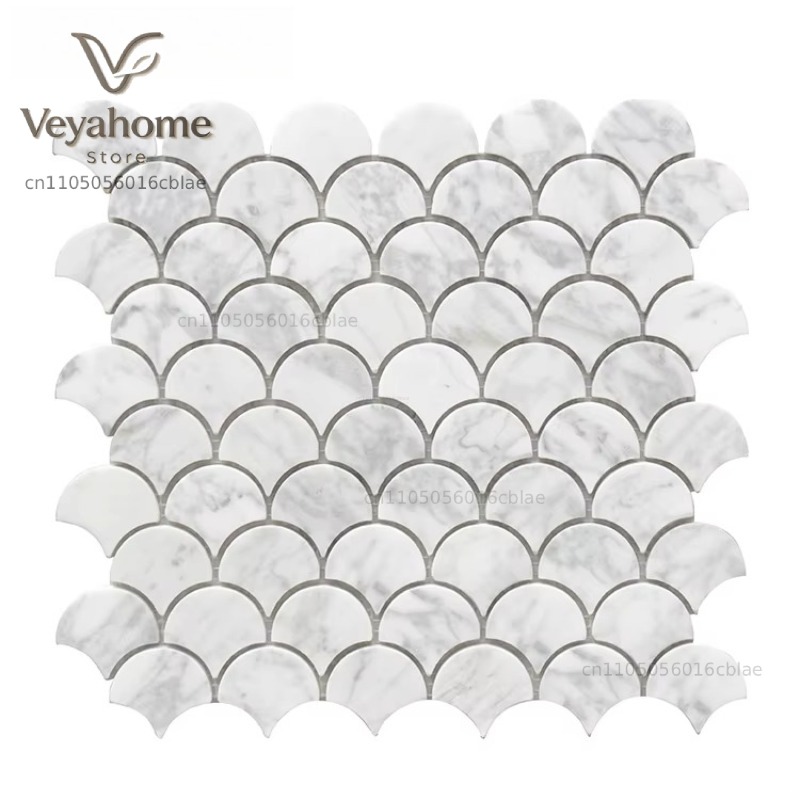 Fish Scale Scalloped Marble Mo - Home Bathroom Tiles reseña y precio