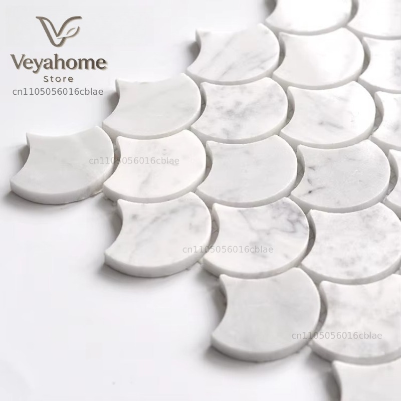 Fish Scale Scalloped Marble Mo - Home Bathroom Tiles reseña y precio