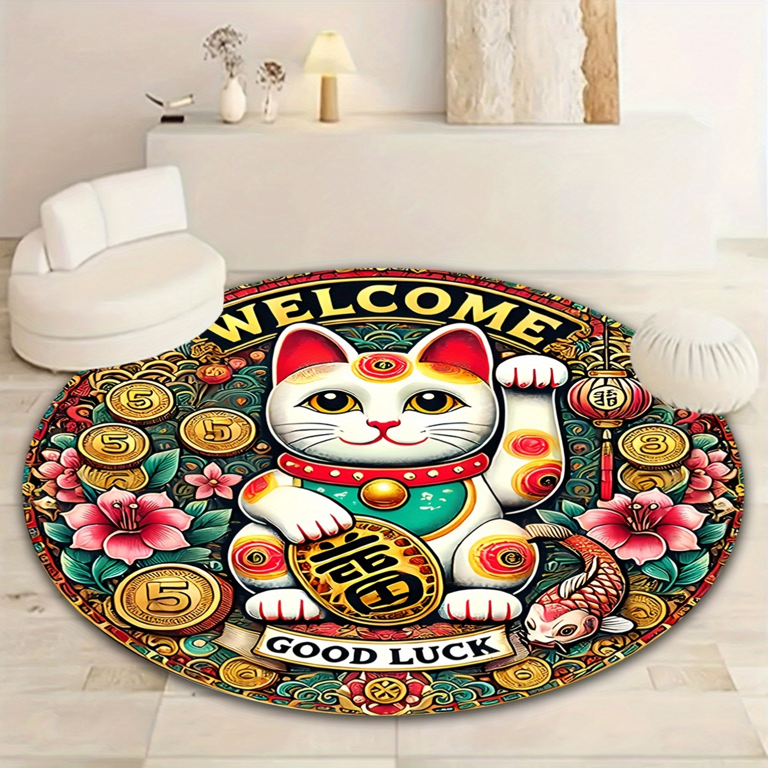 Chinese Lucky Cat Round Rug We - Home Goods Bathroom Mats reseña y precio