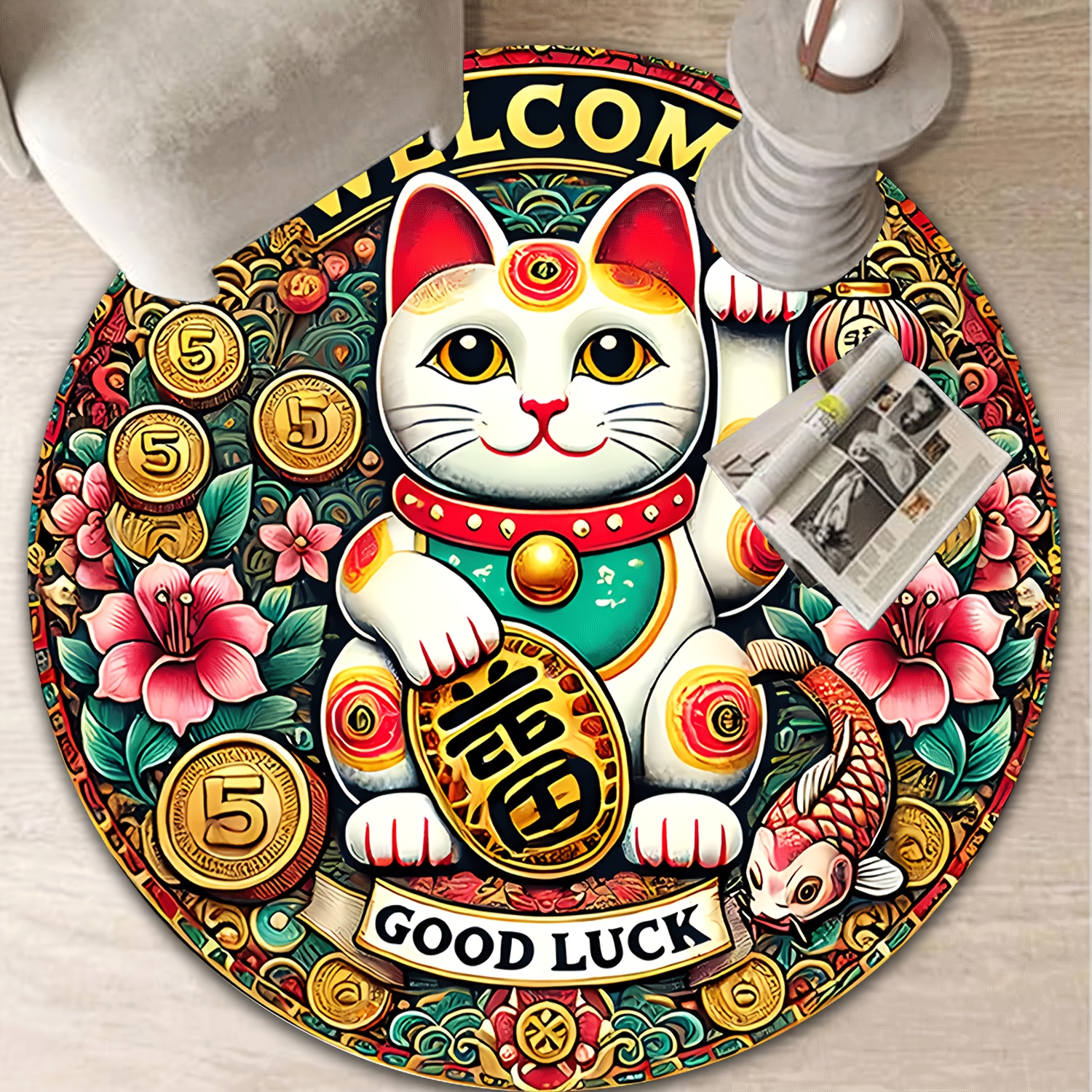 Chinese Lucky Cat Round Rug We - Home Goods Bathroom Mats reseña y precio