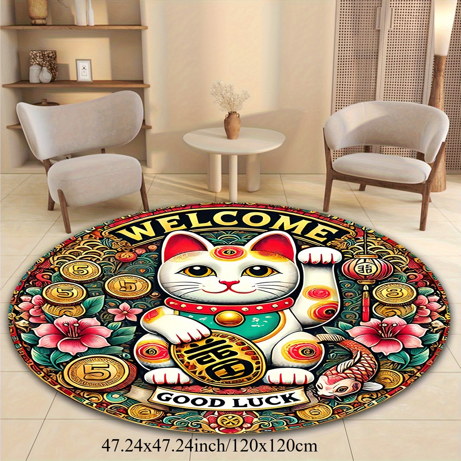 Chinese Lucky Cat Round Rug We - Home Goods Bathroom Mats reseña y precio