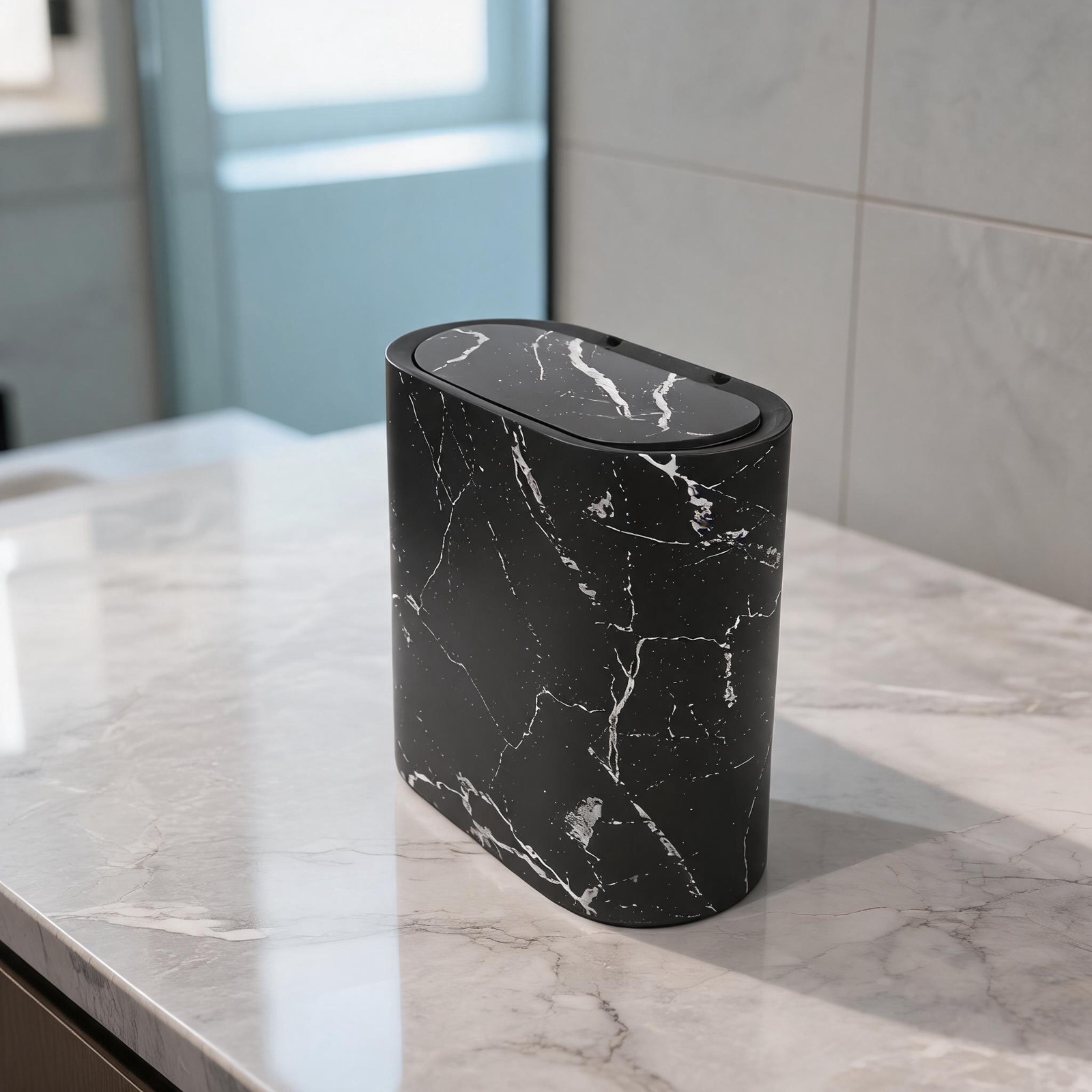 Marble Pattern Slim Trash Can  - Home Bathroom Trash Can reseña y precio