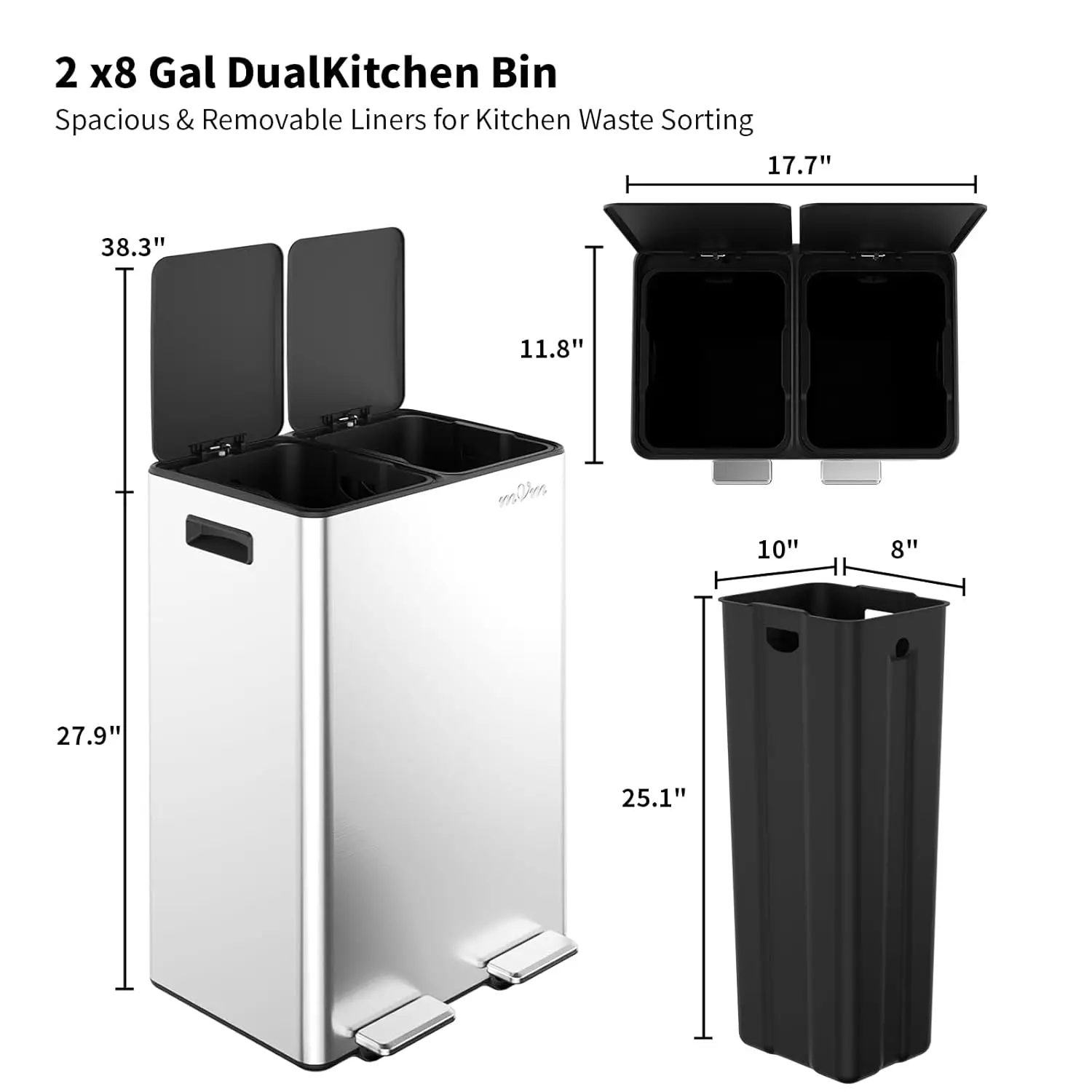 16 Gallon Stainless Steel Dual - Home Bathroom Trash Can reseña y precio