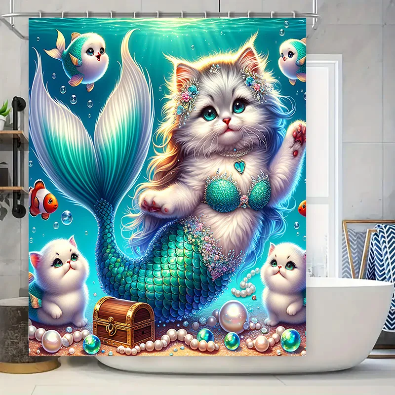 Shower Curtain Mermaid Cat Fis - Home Bathroom Ideas reseña y precio