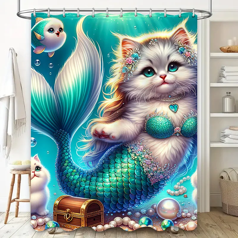 Shower Curtain Mermaid Cat Fis - Home Bathroom Ideas reseña y precio
