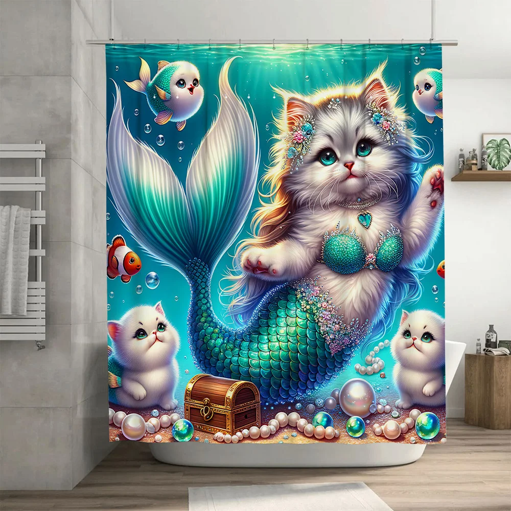 Shower Curtain Mermaid Cat Fis - Home Bathroom Ideas reseña y precio