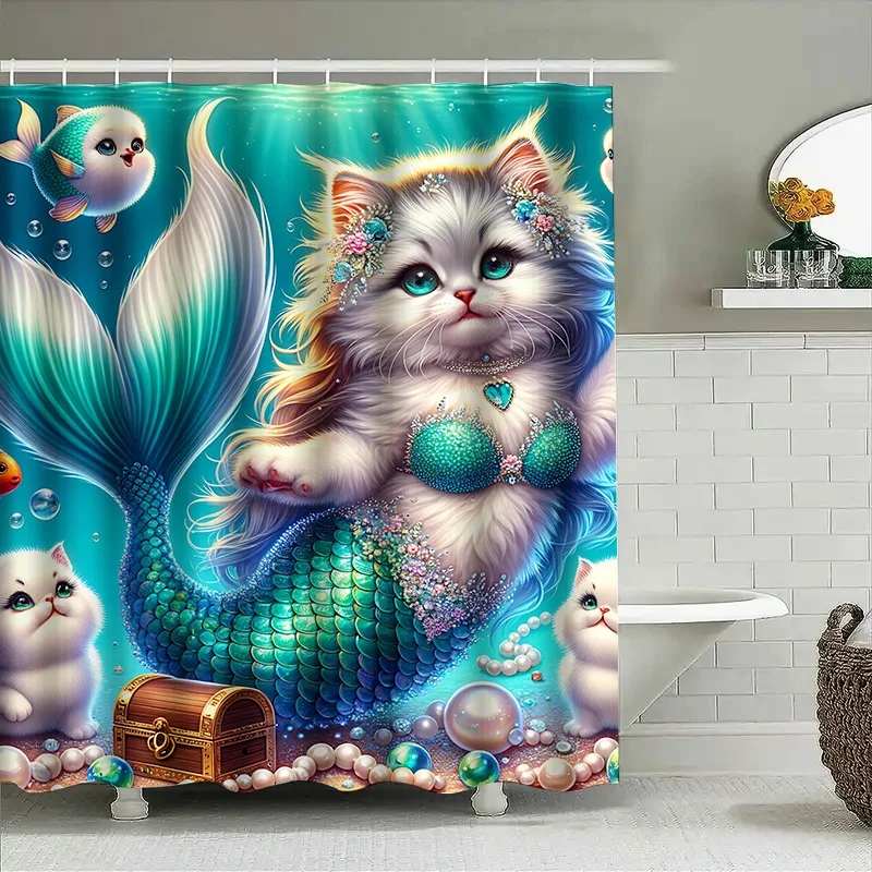 Shower Curtain Mermaid Cat Fis - Home Bathroom Ideas reseña y precio