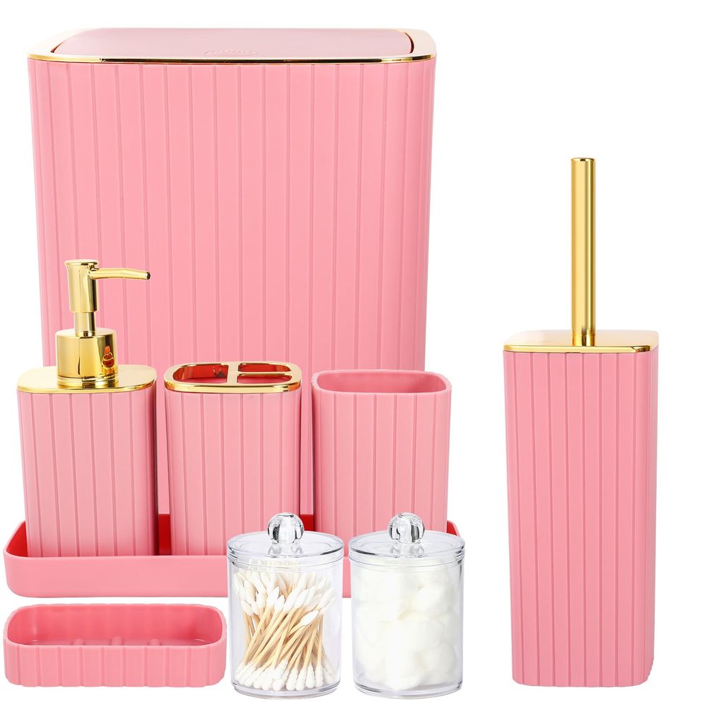 9 Pieces Pink Bathroom Accesso - Home Bathroom Trash Can reseña y precio