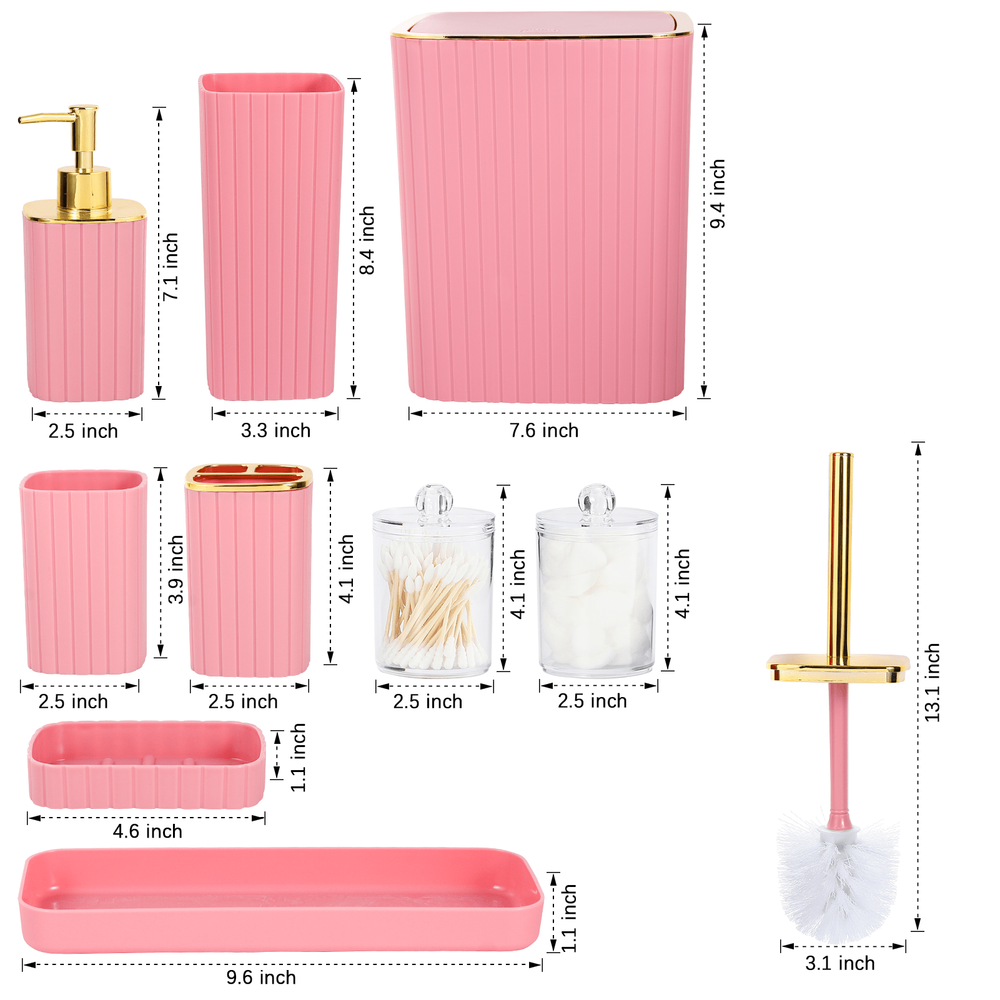 9 Pieces Pink Bathroom Accesso - Home Bathroom Trash Can reseña y precio