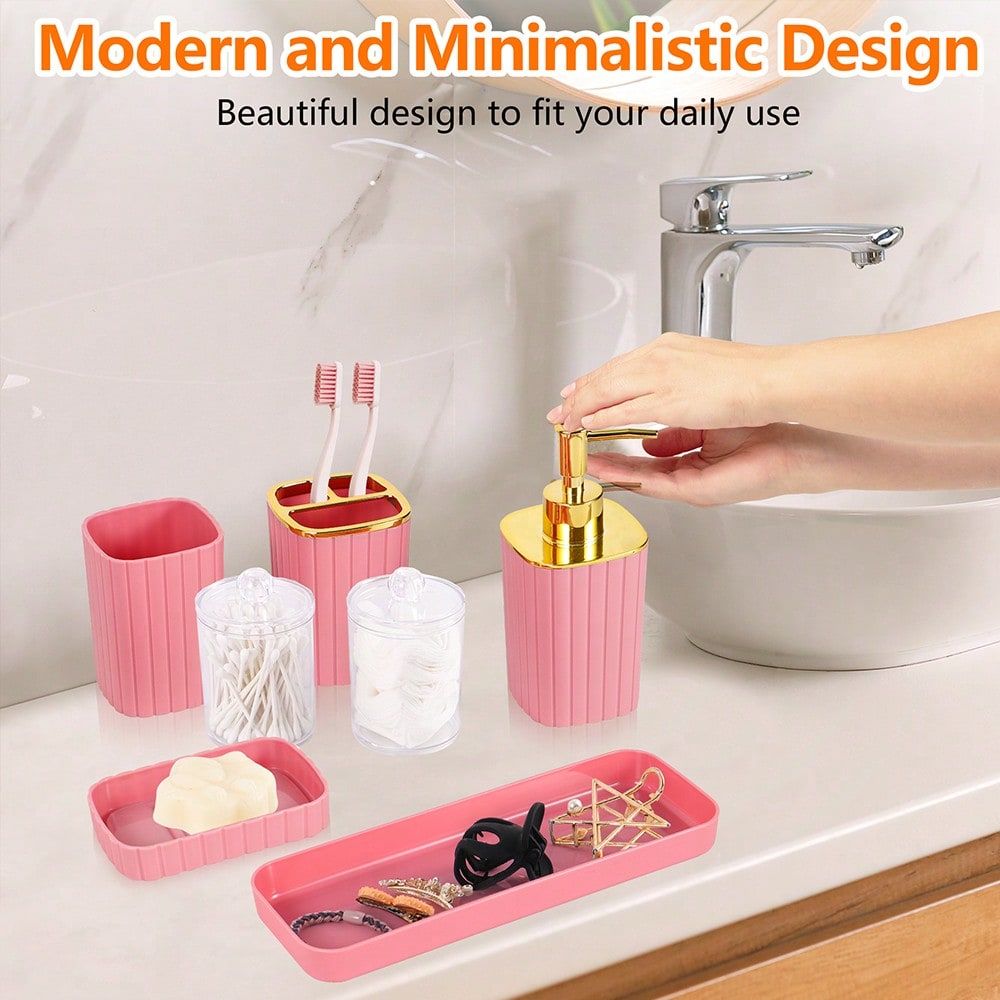 9 Pieces Pink Bathroom Accesso - Home Bathroom Trash Can reseña y precio