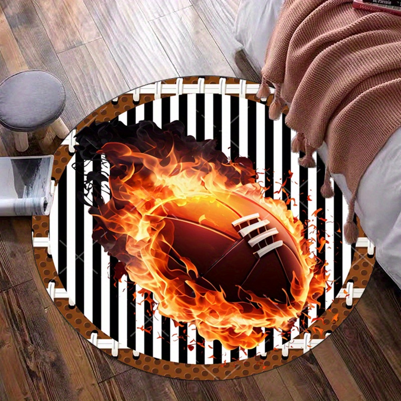 Flaming Football Round Rug for - Home Bathroom Ideas reseña y precio