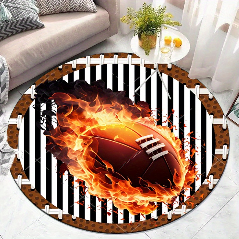 Flaming Football Round Rug for - Home Bathroom Ideas reseña y precio