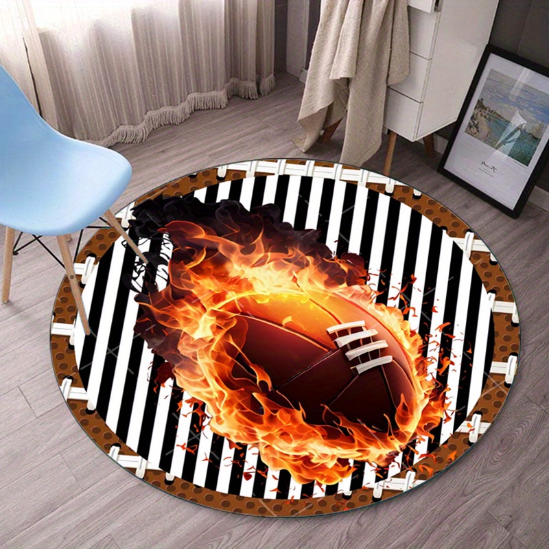 Flaming Football Round Rug for - Home Bathroom Ideas reseña y precio